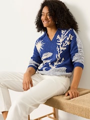 FatFace Cobalt Blue Sea Knitted Jumper - Image 3 of 5