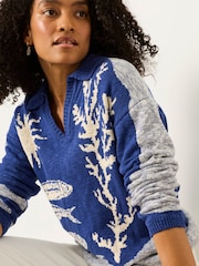 FatFace Cobalt Blue Sea Knitted Jumper - Image 4 of 5