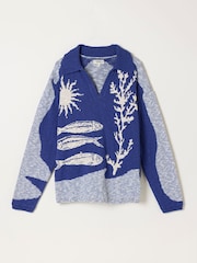 FatFace Cobalt Blue Sea Knitted Jumper - Image 5 of 5