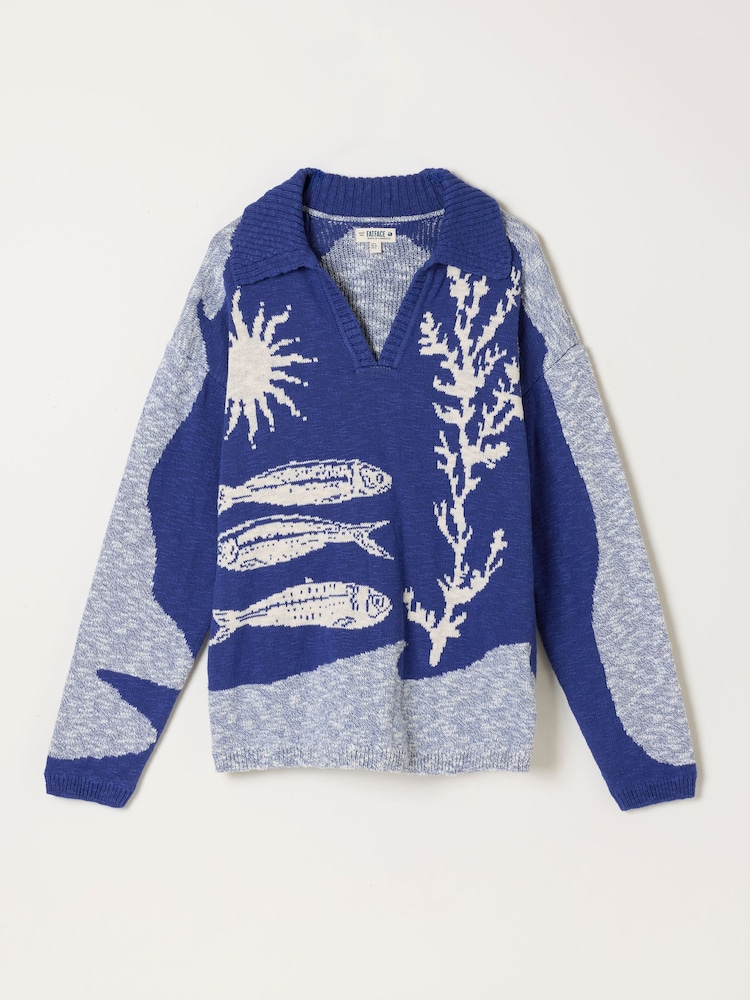 FatFace Cobalt Blue Sea Knitted Jumper - Image 6 of 6