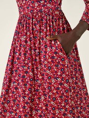 Roman Red Floral Ruched Midi Dress - Image 1 of 5