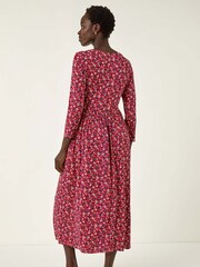 Roman Red Floral Ruched Midi Dress - Image 3 of 5