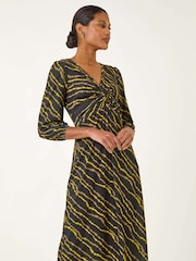 Roman Yellow Abstract Twist Front Midi Dress - Image 2 of 5
