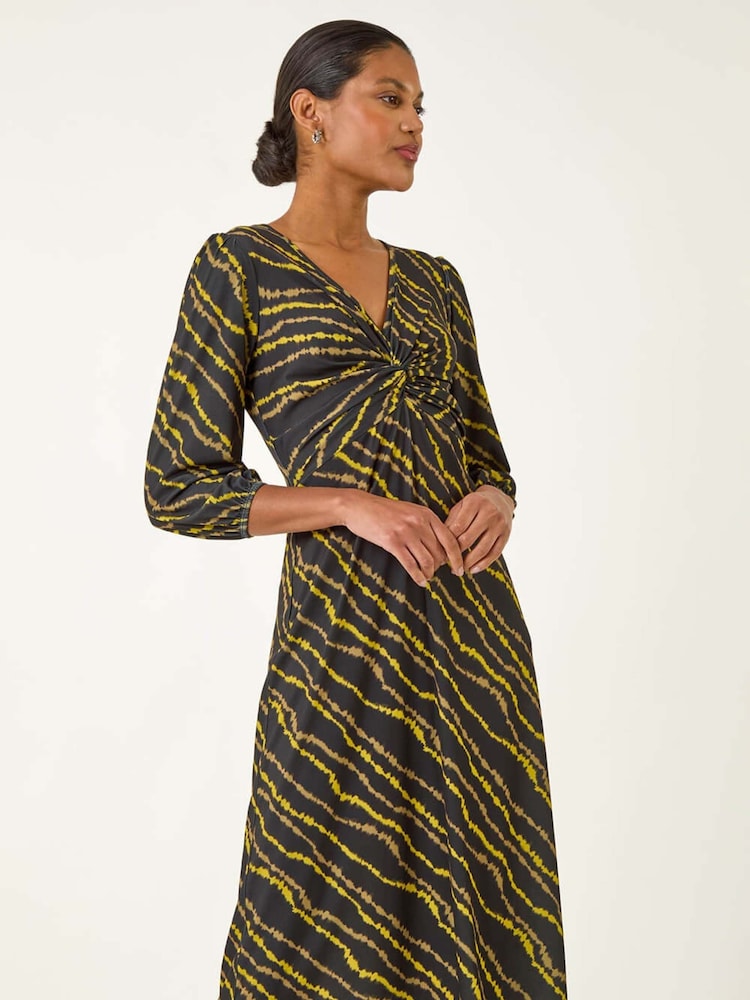 Roman Yellow Abstract Twist Front Midi Dress - Image 2 of 5 Roman Yellow Abstract Twist Front Midi Dress - Image 2 of 5