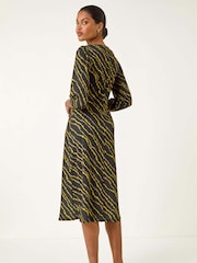 Roman Yellow Abstract Twist Front Midi Dress - Image 3 of 5