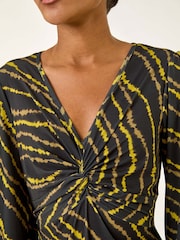 Roman Yellow Abstract Twist Front Midi Dress - Image 5 of 5