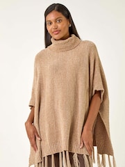 Roman Natural Tassle Trim Knit Poncho - Image 1 of 5