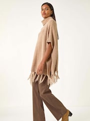 Roman Natural Tassle Trim Knit Poncho - Image 3 of 5