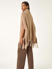Roman Natural Tassle Trim Knit Poncho - Image 4 of 5