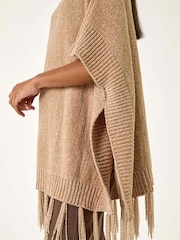 Roman Natural Tassle Trim Knit Poncho - Image 5 of 5