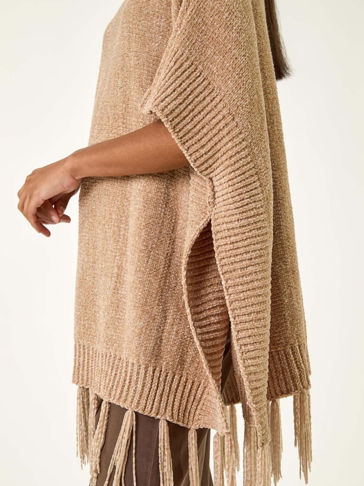 Roman Natural Tassle Trim Knit Poncho - Image 5 of 5 Roman Natural Tassle Trim Knit Poncho - Image 5 of 5