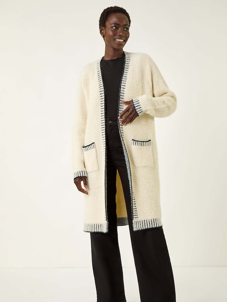 Roman Natural Contrast Stitch Longline Cardigan - Image 1 of 5