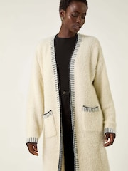 Roman Natural Contrast Stitch Longline Cardigan - Image 4 of 5