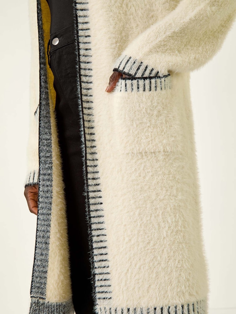 Roman Natural Contrast Stitch Longline Cardigan - Image 5 of 5 Roman Natural Contrast Stitch Longline Cardigan - Image 5 of 5