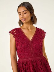 Roman Red Premium Crochet Lace Midi Dress - Image 3 of 5