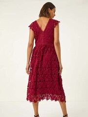 Roman Red Premium Crochet Lace Midi Dress - Image 4 of 5