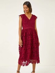 Roman Red Premium Crochet Lace Midi Dress - Image 5 of 5