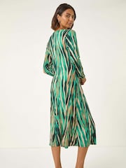 Roman Green Abstract Print Ruched Midi Stretch Dress - Image 2 of 5