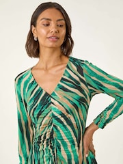 Roman Green Abstract Print Ruched Midi Stretch Dress - Image 4 of 5