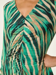 Roman Green Abstract Print Ruched Midi Stretch Dress - Image 5 of 5