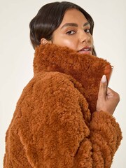 Roman Brown Teddy Faux Fur Bomber Jacket - Image 1 of 5