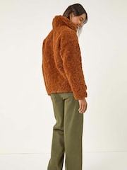 Roman Brown Teddy Faux Fur Bomber Jacket - Image 3 of 5
