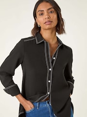 Roman Black Constrast Stitch Shirt - Image 1 of 5