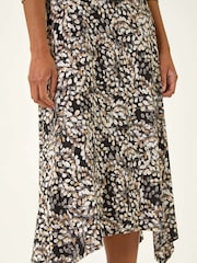 Roman Brown Printed Hanky Hem Stretch Midi Dress - Image 5 of 5