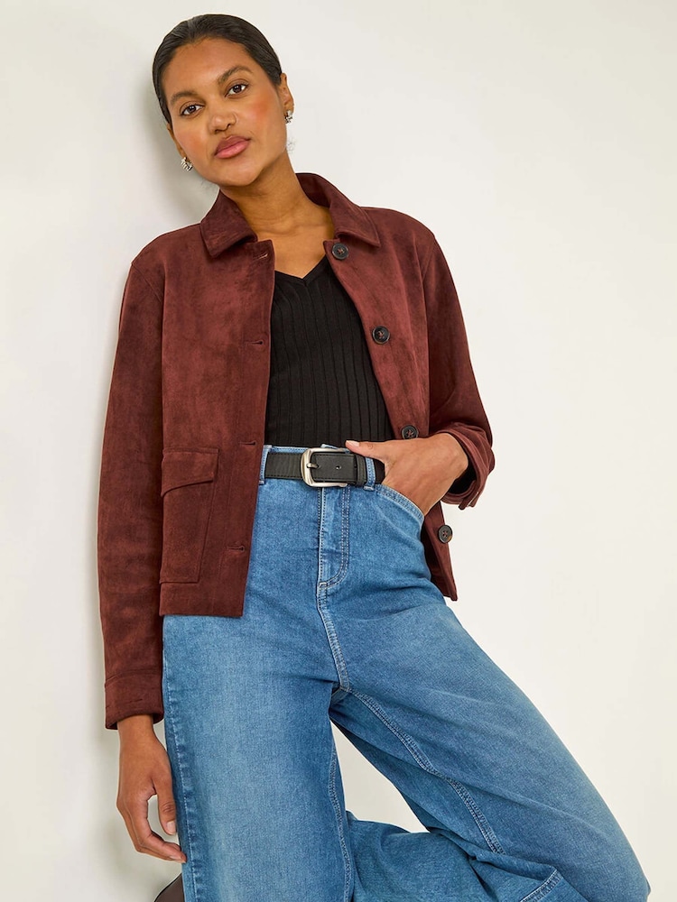 Roman Red Suedette Button Jacket - Image 1 of 5 Roman Red Suedette Button Jacket - Image 1 of 5