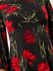Roman Red Floral Print Stretch Dress - Image 5 of 5
