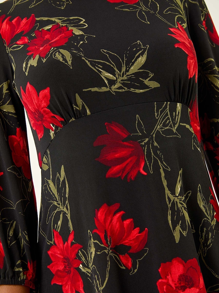 Roman Red Floral Print Stretch Dress - Image 5 of 5 Roman Red Floral Print Stretch Dress - Image 5 of 5