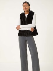 Roman Black Hooded Faux Fur Gilet - Image 1 of 5