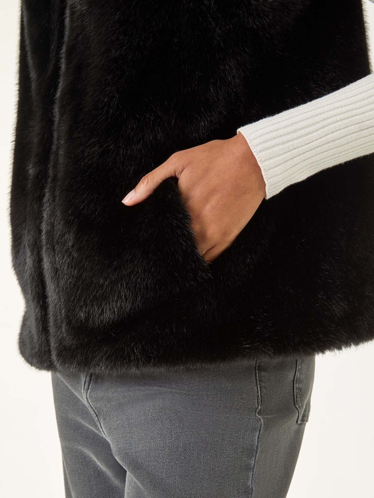 Roman Black Hooded Faux Fur Gilet - Image 5 of 5 Roman Black Hooded Faux Fur Gilet - Image 5 of 5