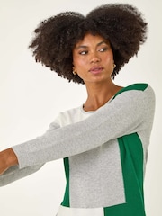Roman Grey Ribbed Colourblock Knit Jumper - Image 1 of 5