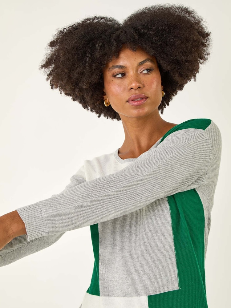 Roman Grey Ribbed Colourblock Knit Jumper - Image 1 of 5