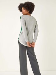 Roman Grey Ribbed Colourblock Knit Jumper - Image 2 of 5