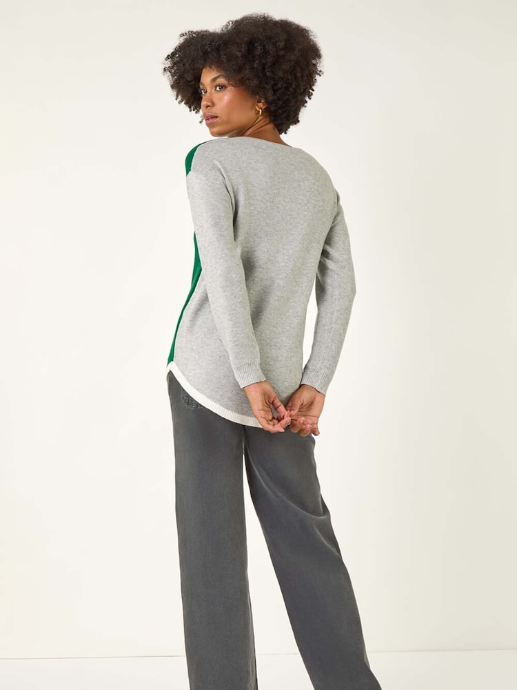 Roman Grey Ribbed Colourblock Knit Jumper - Image 2 of 5