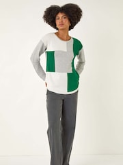 Roman Grey Ribbed Colourblock Knit Jumper - Image 3 of 5