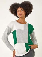 Roman Grey Ribbed Colourblock Knit Jumper - Image 4 of 5