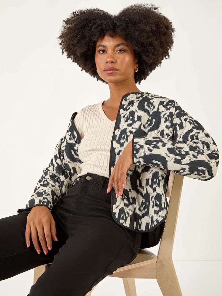 Roman White Soft Printed Quilted Jacket - Image 1 of 5
