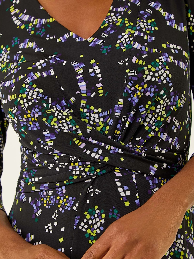 Roman Green Abstract Cross-Over Stretch Midi Dress - Image 1 of 5 Roman Green Abstract Cross-Over Stretch Midi Dress - Image 1 of 5