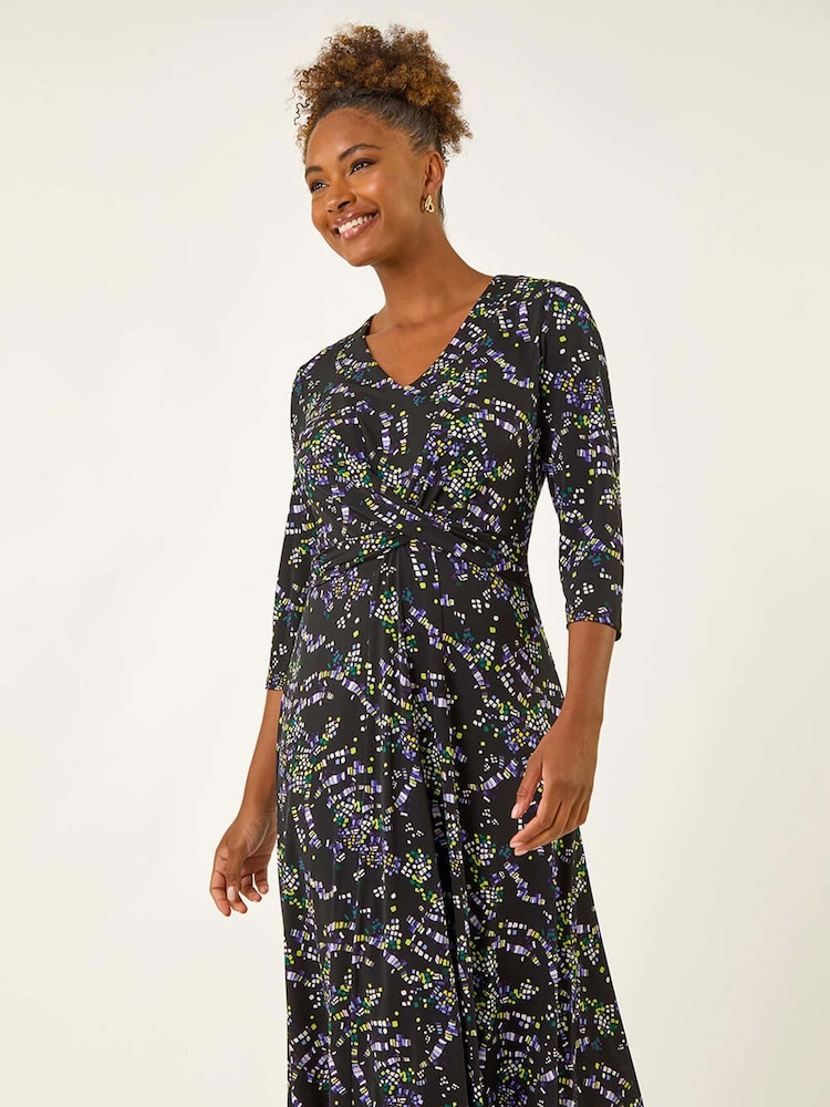 Roman Green Abstract Cross-Over Stretch Midi Dress - Image 5 of 5 Roman Green Abstract Cross-Over Stretch Midi Dress - Image 5 of 5