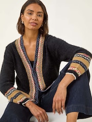 Roman Black Cross Stitch Detail Knit Cardigan - Image 1 of 5