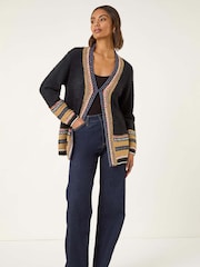 Roman Black Cross Stitch Detail Knit Cardigan - Image 2 of 5