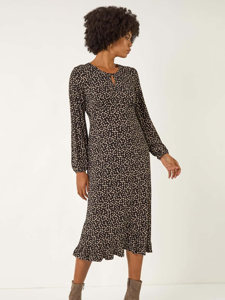 Roman Brown Spot Print Keyhole Midi Dress - Image 1 of 5