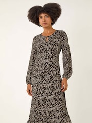 Roman Brown Spot Print Keyhole Midi Dress - Image 2 of 5