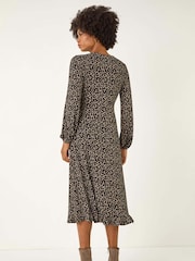 Roman Brown Spot Print Keyhole Midi Dress - Image 3 of 5