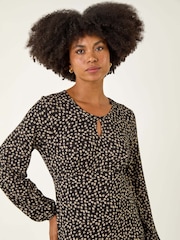 Roman Brown Spot Print Keyhole Midi Dress - Image 4 of 5