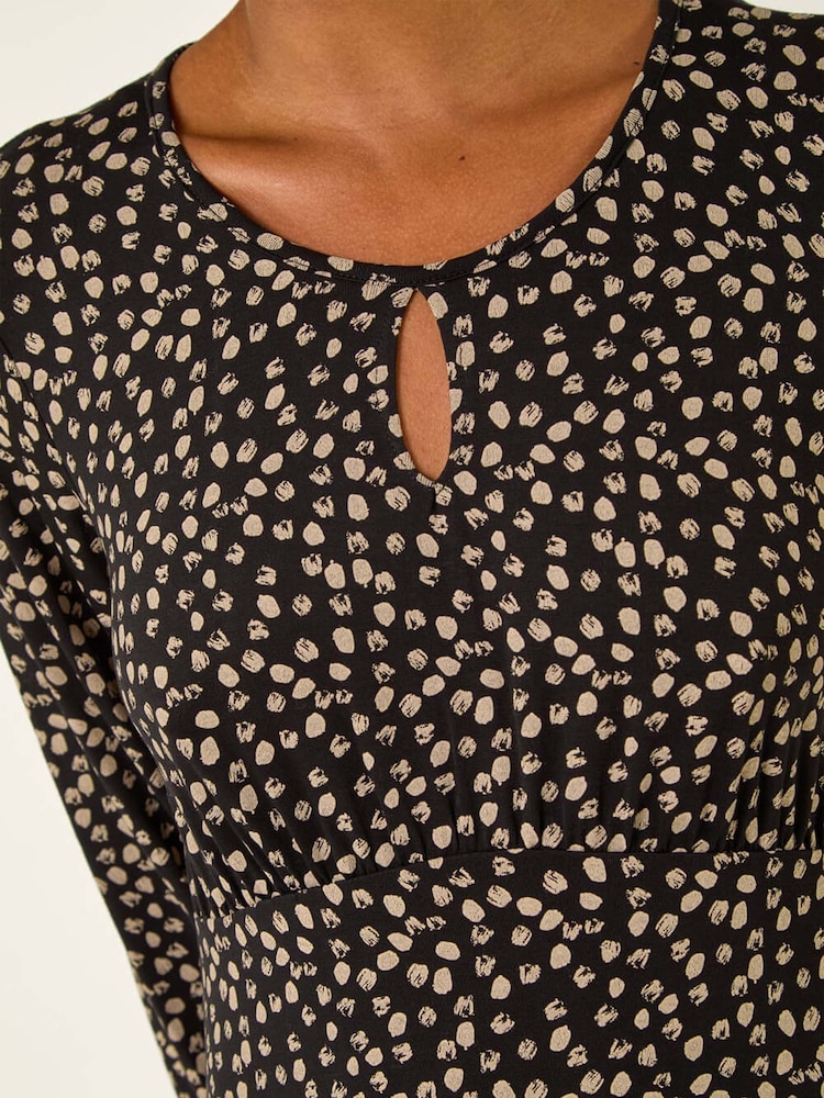 Roman Brown Spot Print Keyhole Midi Dress - Image 5 of 5 Roman Brown Spot Print Keyhole Midi Dress - Image 5 of 5