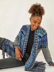 Roman Grey Jacquard Edge Knit Cardigan - Image 1 of 5